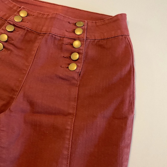 Forever 21 Highwaist Flare Leg Maroon Jeans Double Button Front Faded Spot Sz 26 - Picture 4 of 14